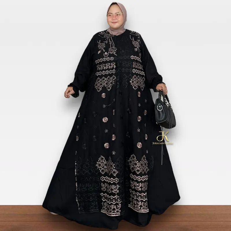 Gamis Brukat Tille Pololinen Jumbo LD 140+ Estimasi BB 70-120KG++ Kondangan Lebaran Mewah Free Bros | Juragan Klambi Muslim Wanita Maxi 2