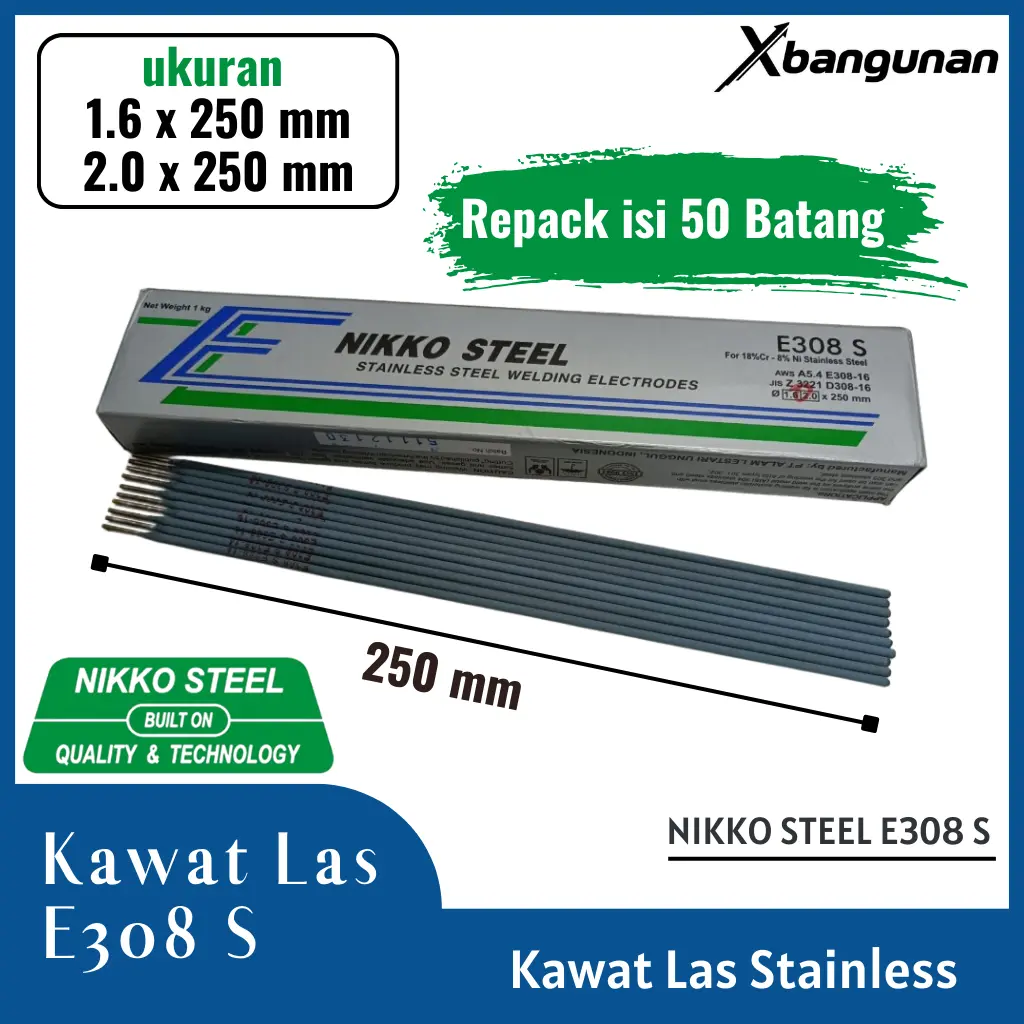 (isi 50 batang) Kawat Las Stainless Nikko Steel Welding Electrode E308 S 1.6 - 2.0 x 250 mm