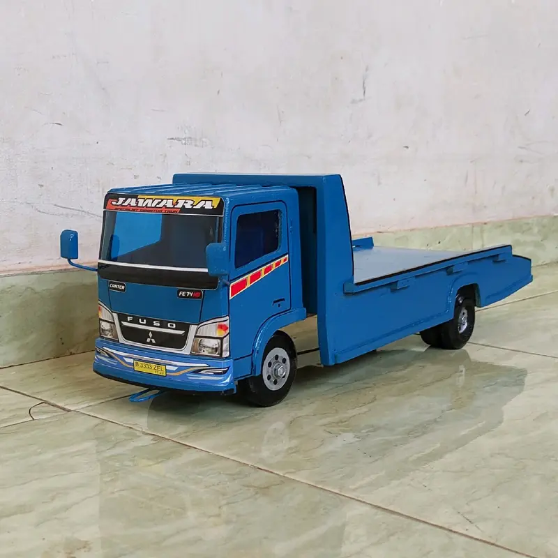 miniatur mobil mainan anak laki truk oleng kayu model truck towing p 50cm foto real pict 6