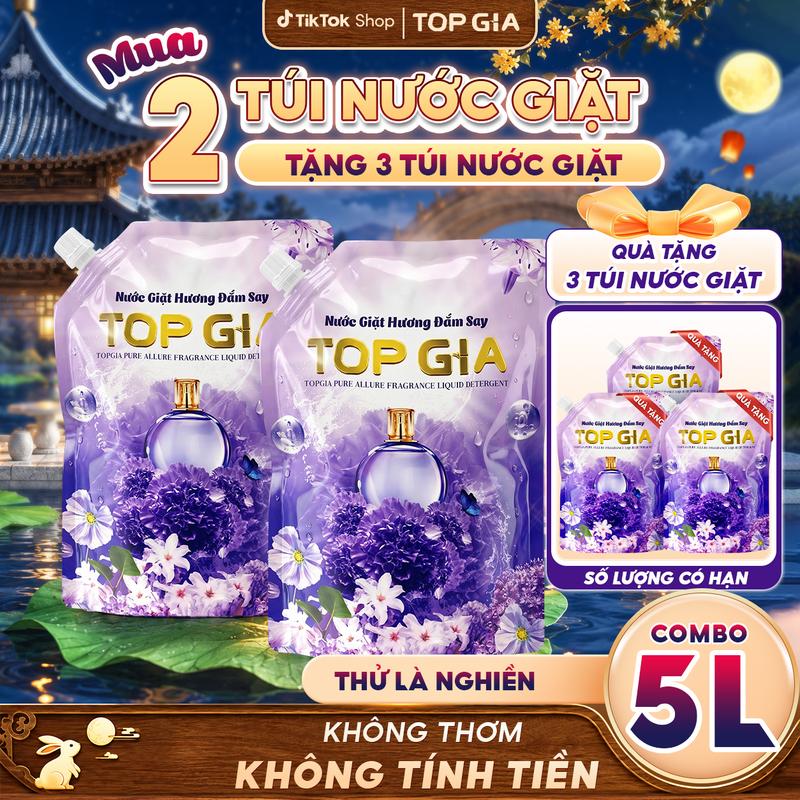 Combo 5 Túi Nước Giặt TopGia Lavender 1000ml Thơm Lâu Dễ Chịu, Giặt Sạch Vết…