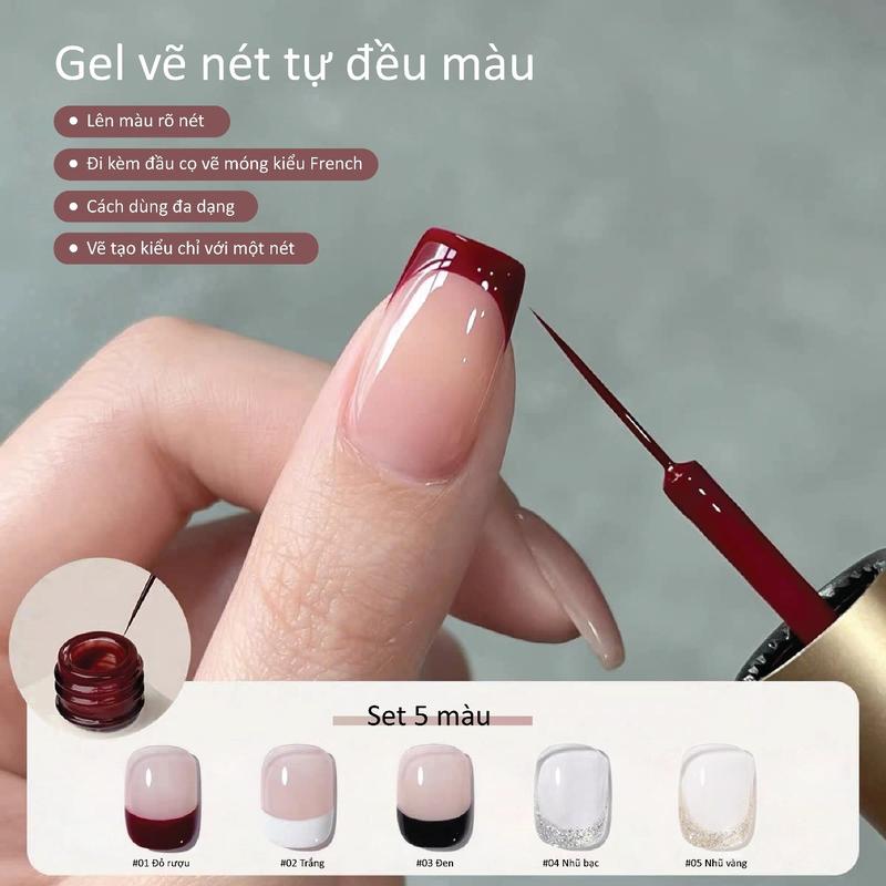 ROU ni sơn gel vẽ nét phiên bản mới chất gel đặc dễ kéo sợi tự đều màu cho French nail và họa tiết