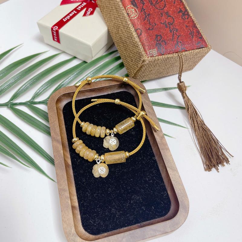  Vòng tay TATV mix 3 charm hồ ly cỏ bốn lá túi tiền lu thống ngũ điếu cầu may mắn tài lộc 