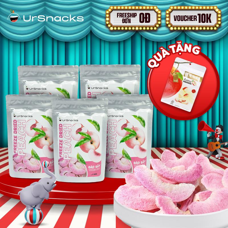 [COMBO 5 GÓI] Đào Sấy Đường Cát Giòn Ngon Ursnacks (30g x 5) Chua Ăn Vặt - Thương Hiệu Trái Cây Sấy Thăng Hoa Nguyên Chất