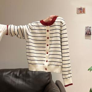 Women's Long Sleeve Knit Sweater, Colorblock Striped Design, Loose Fit Fall Winter Fashion, Casual Slimming Pullover Cardigan 9111 Knitwear Womenswear Tops