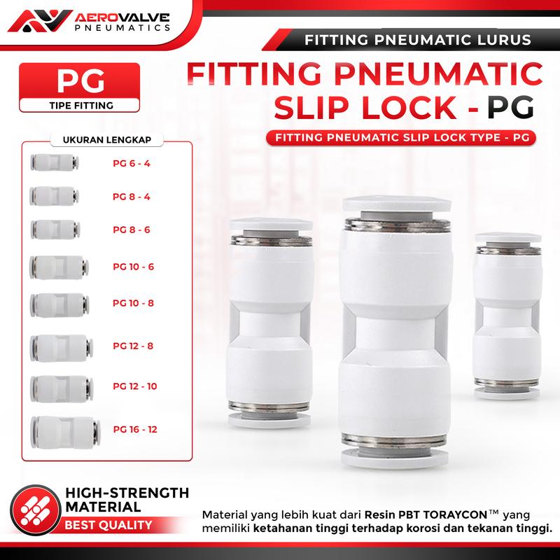 PG Fitting Lurus Reduce Pneumatic Slip Lock Selang Ke Selang Type MPG |Fitting pneumatic selang Reducer Connector PG 0