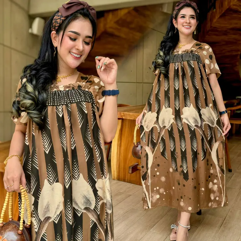 Daster Fuji Jumbo Motif Cinderella Rayon Super Bumil Panjang Wanita Polos Bunga 4