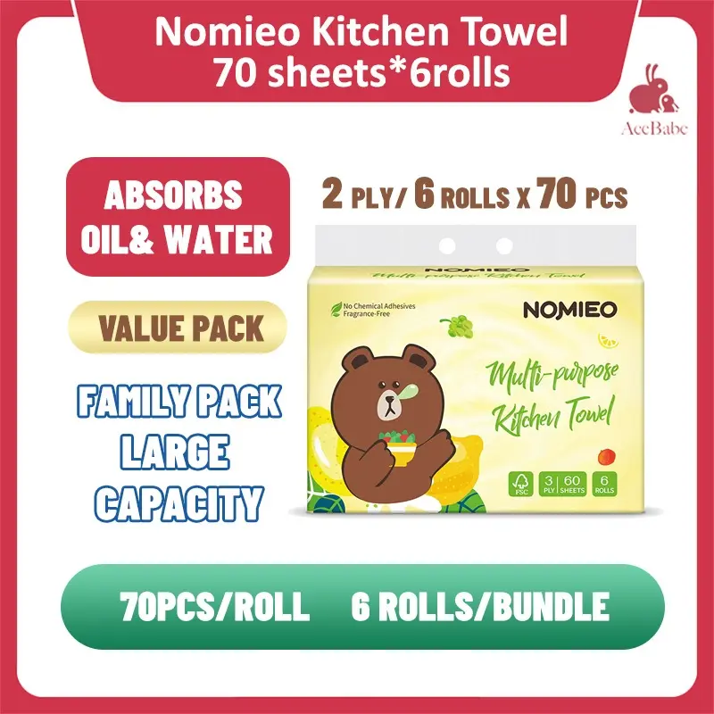[ 12 Rolls ]Nomieo Kitchen Towel Premium Quality 2-Ply, 70 Sheets* 6Rolls* 2Buddles, 205*220mm/sheet