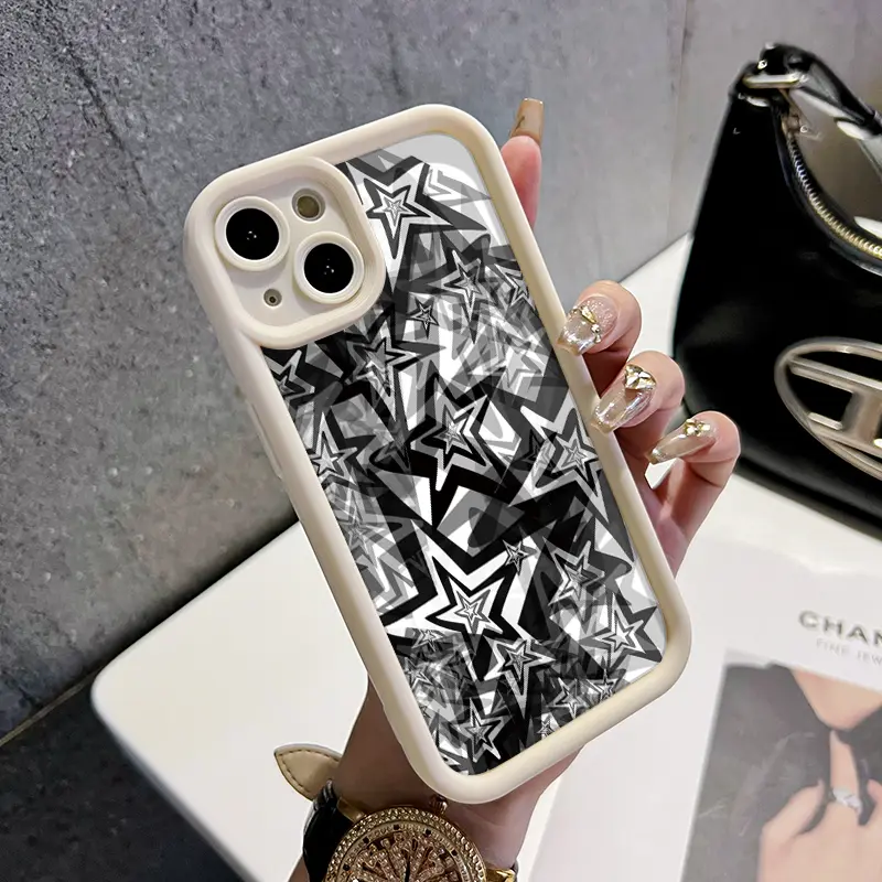 Casing Hp untuk Xiaomi Redmi Note 9 Redmi Note 9s Case sarung HP lembut pola bintang berujung lima hitam dan putih Softcase ponsel casing pelindung silikon Kesing 6