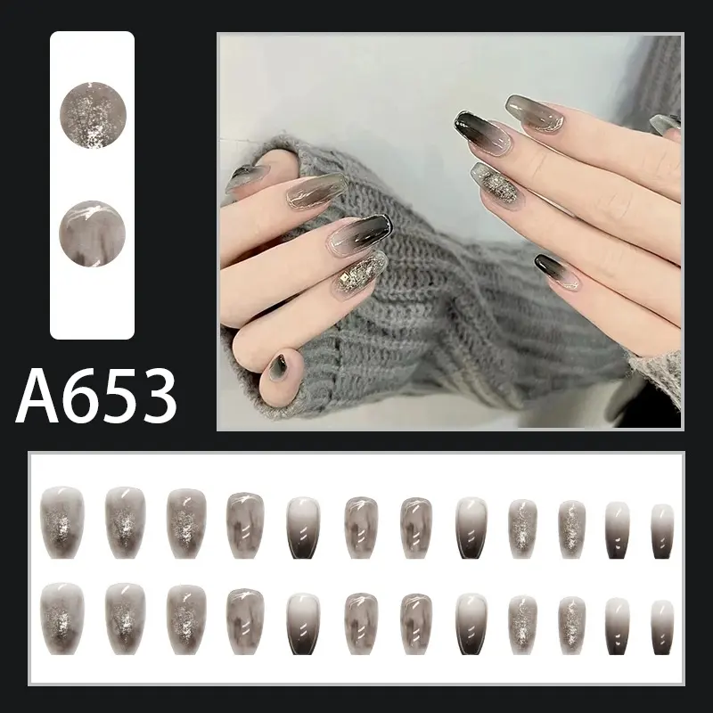 24pcs kuku palsu extension kuku palsu grosir kuku nail alat perawatan kuku perawatan kecantikan kuku kaki palsu Manicure Art Cat Box 1