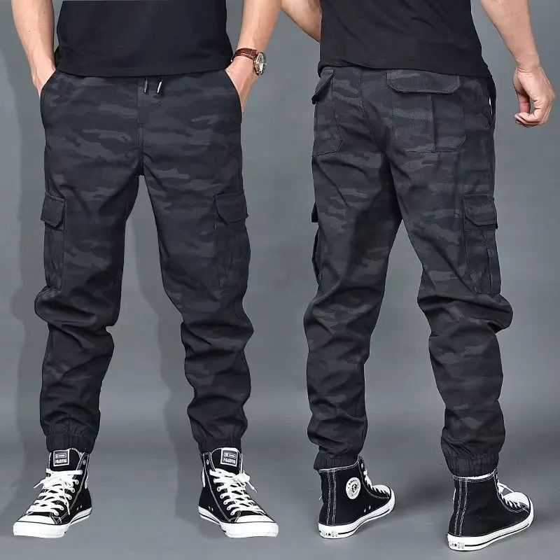 Men's ankle binding cargo pants Men's loose cargo pants Men's plus size trendy casual pants Men's outdoor hiking pants Men's camouflage sports pants Men's high-quality American cargo pants