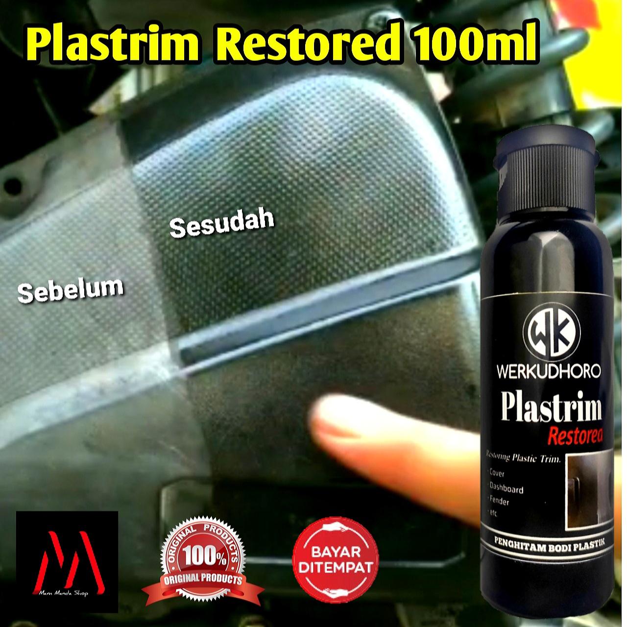 Werkudhoro Plastrim Restored 100ml Penghitam Body Motor Permanen untuk Dasboard Spakbor Kain Pelapis Hydropobic Hitam Seketika - Paint, Car
