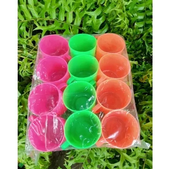 12 Pcs Cangkir Plastik Kecil Warna Hijau Orange dan Pink Diameter 6cm Tinggi 6cm Souvenir - Kitchenware 3