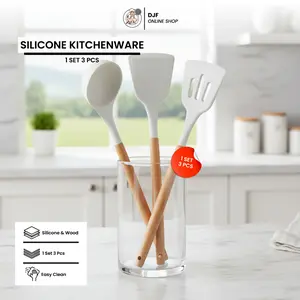 Set Alat Masak Silikon 3PCS - Spatula Sendok Anti Panas & Lengket, Aman untuk Panci