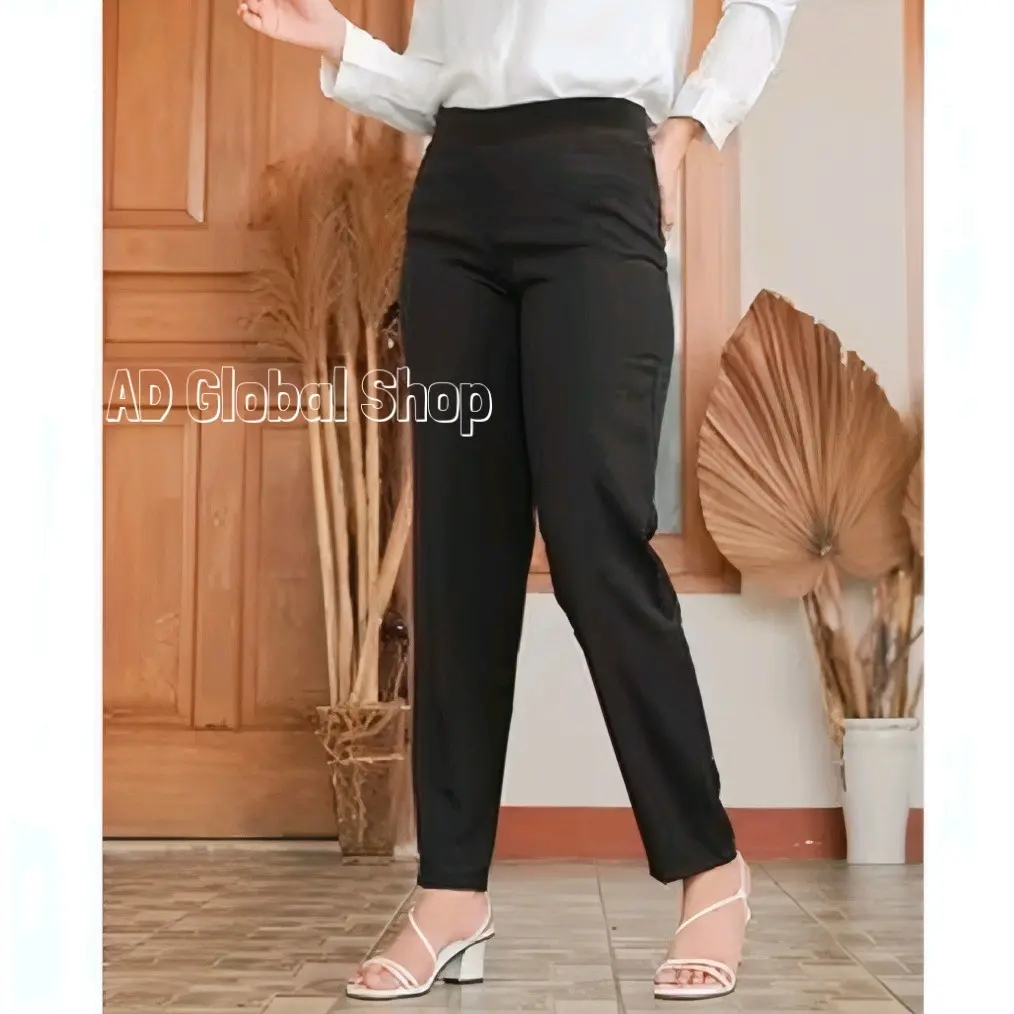 Celana Kerja Kantor Pinggang Karet Slimfit Bahan Gracella Import Model Slimfit - Panjang, Wanita
