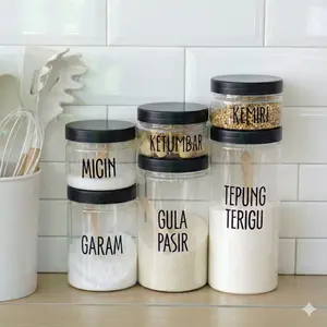Toples Bumbu Aesthetic Tutup Hitam + Stiker Anti Air | 400ml 600ml 750ml 1000ml 1300ml – Food Grade PET
