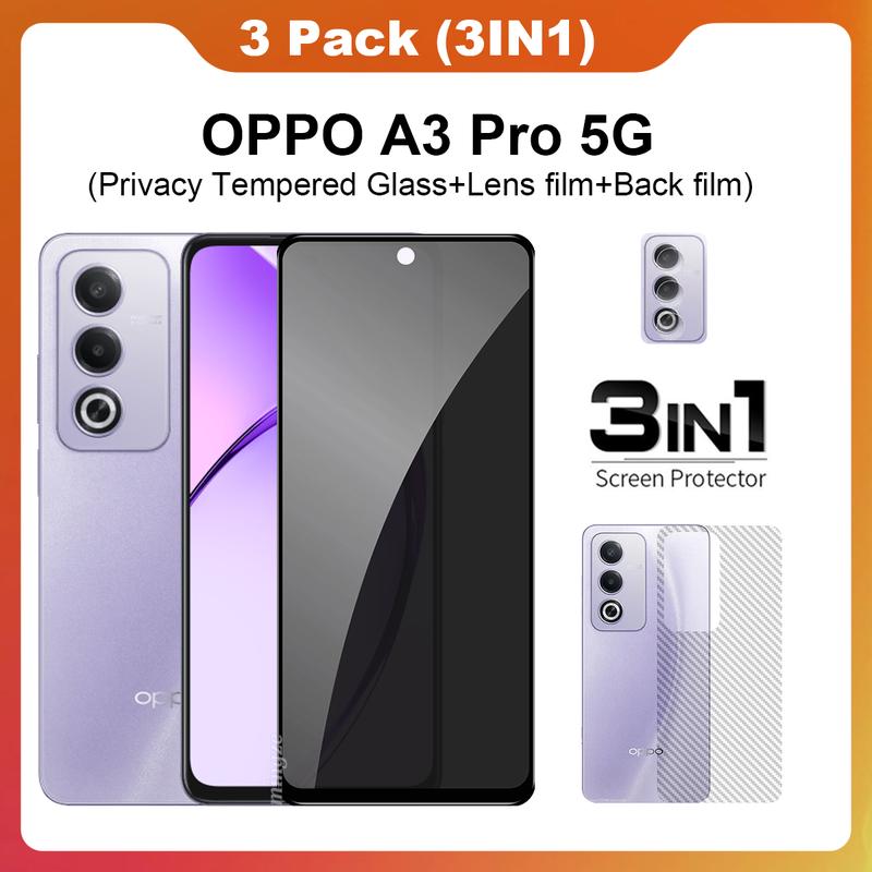 Product Introduction of 3in1 For OPPO A3 Pro 5G Anti-Spy Privacy Tempered Glass OPPO A3x Screen Protector Film+lens film+back film 31