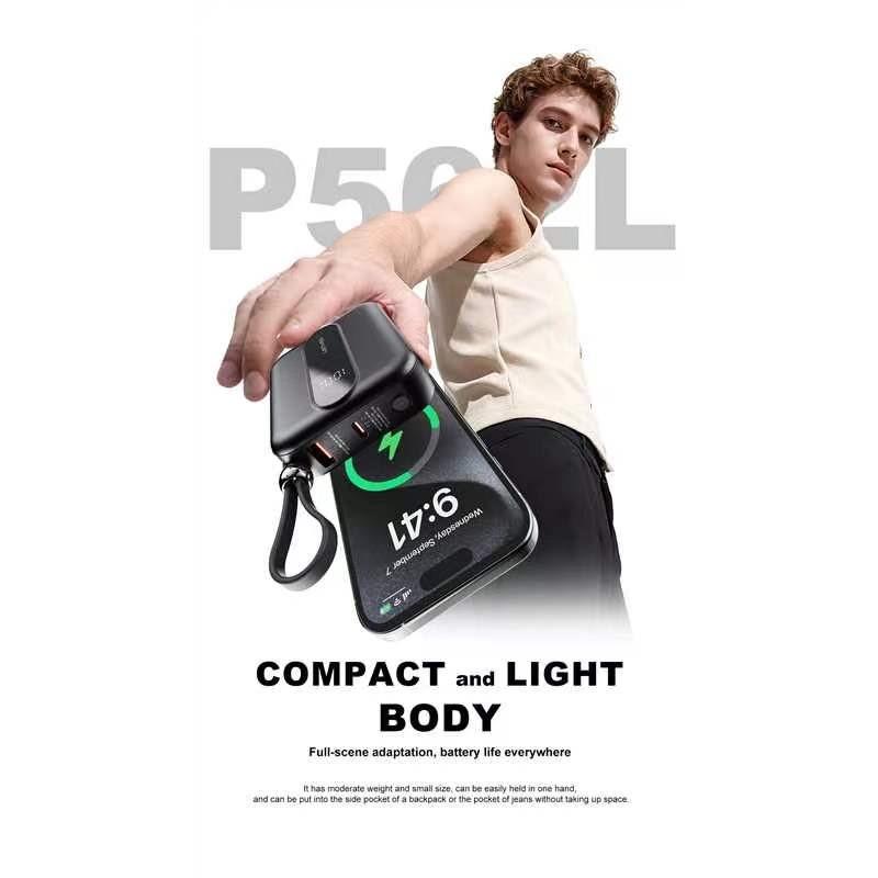 [ Sertifikat CCC ] LENYES P562L Mini Powerbank 10000mAh Fast Charging 22.5W Built In Dual Kabel Type C + Lightning Output Power Bank Portable