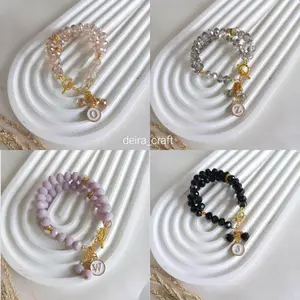 Gelang Tasbih Zikir 33 Butir Free Inisial Nama Premium / Gelang Tasbih Perlengkapan Sholat Untuk Muslim / Souvenir Tasbih Pernikahan Terlaris / Gelang Tasbih 33 Butir Bahan Kristal Ceko Premium Cantik Motif