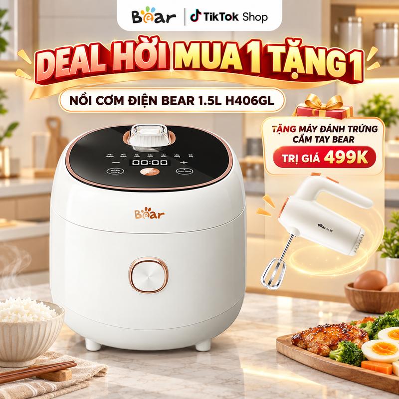 Nồi Cơm Điện Đa Năng Bear RIC-H406GL (DFB-B40Z9), Dung Tích 4L (1.5L Thực),Công Suất 800W, Hỗ Trợ Nấu Cơm, Nấu Ăn, Nấu Cháo, Cơm Gạo Lức Lòng Nồi Chống Dính Giữ Nhiệt Tốt, Nấu Cơm Chín Nhanh, Bảo Hành 18 Tháng