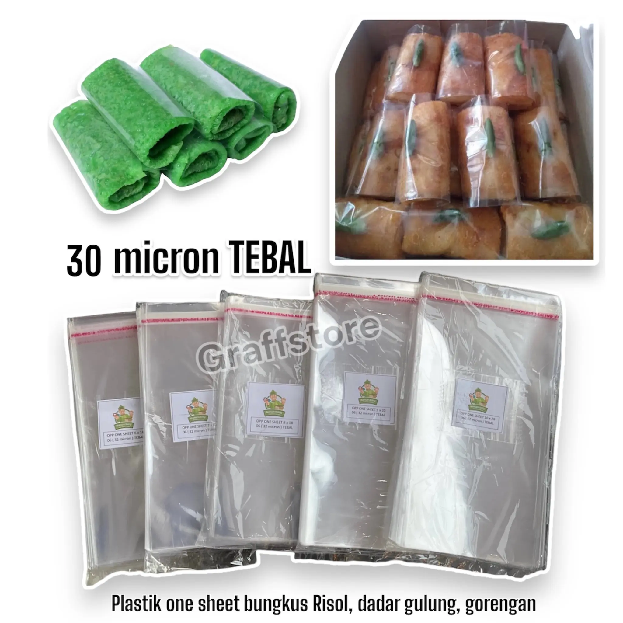 Plastik OPP One Sheet Selapis Selembar Risoles Kue 6x18 7x18 8x18 9x20 10x20 PLastik Risol plastik dadar gulung gorengan