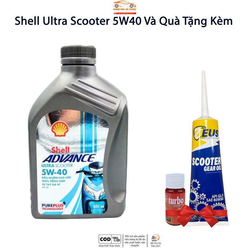 Dầu nhớt dành cho xe tay ga Shell Advance Scooter 5W40 - Kèm Quà gồm 1 tuýp nhớt láp Zeus và 1 Xado Very Turbo