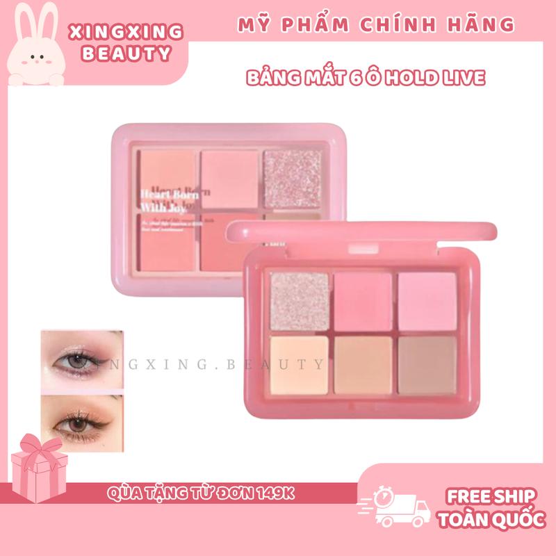   NEW  Bảng mắt 6 ô Hold Live Heart Born HL708 bám tốt lâu trôi nhũ mắt lì tone màu dễ dùng phù hợp cho người tập makeup 