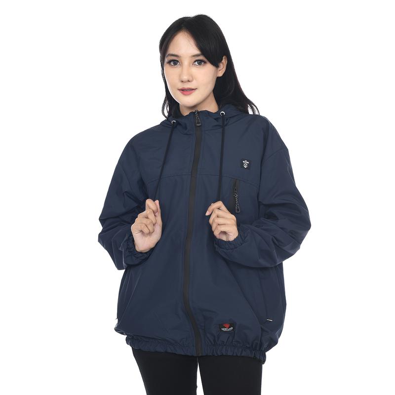 Jaket Parasut Wanita Waterproof Windbreaker Casual Outfit Outdoor Bomber Original Branded Lokal Distro Bandung Motif Logo Bordir  Cewek Keren Navy Red Flags 3