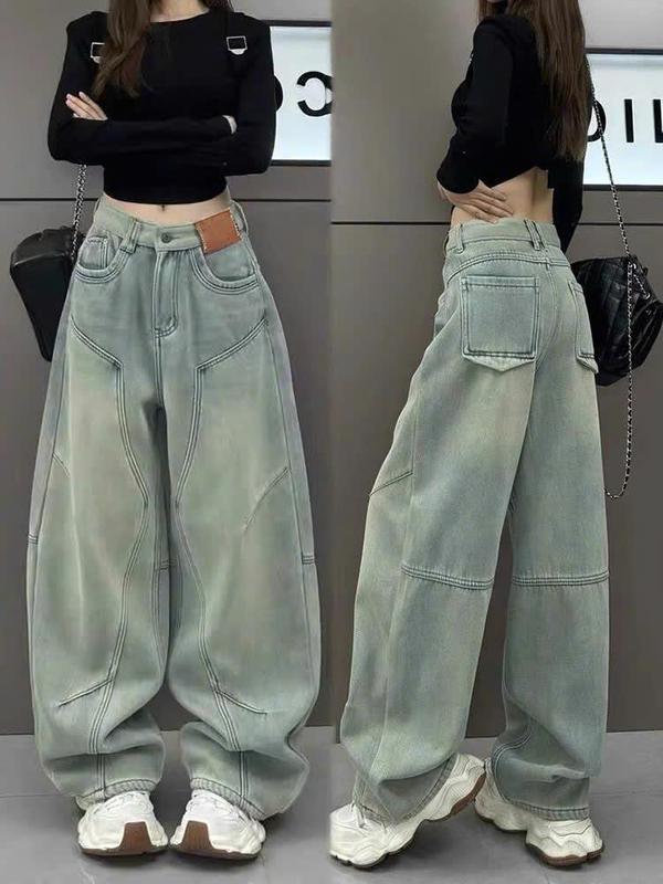Quần jean nữ dài cạp trễ ống rộng kiểu dáng HipHop, quần denim nấm nữ tôn dáng phong cách Y2K_K75