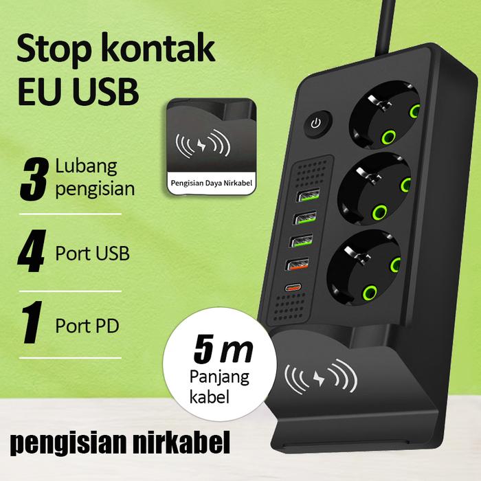 Promo OPTIVIA Stop Kontak USB 3+1 Lubang Pengisian Nirkabel 4 Port USB ...