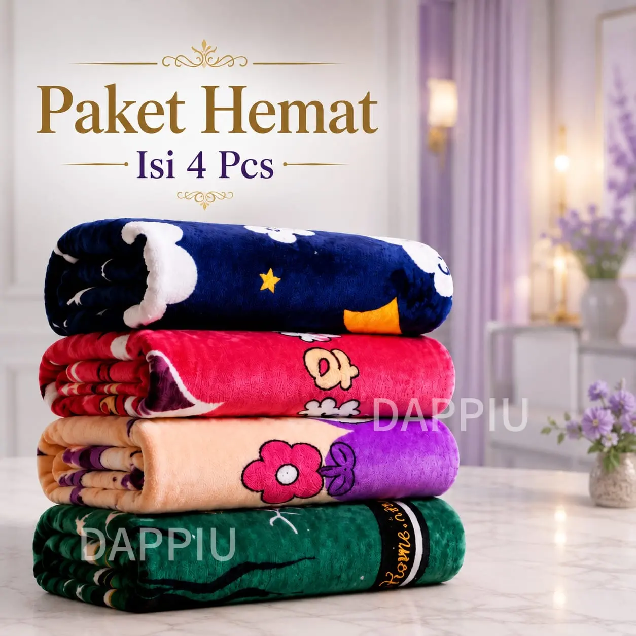 CUCI GUDANG ISI 4 PCS Selimut bulu halus 135 x 175 cm selimut kado souvenir