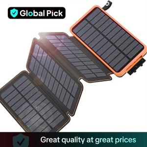Solar Power Bank 20000mAh with Foldable Solar Panels, Portable Backup Phone Charger with USB Input/Output, High Capacity Solar Powered Powerbank for Smart Phones & Tablets, Outdoor Camping Essentials, Phone Accessories