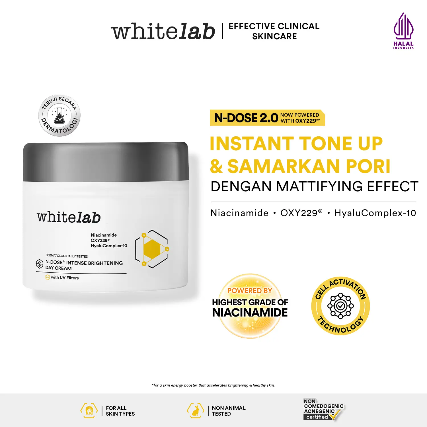 [NEW FORMULA] WHITELAB N-DOSE+ 2.0 INTENSIVE BRIGHTENING DAY CREAM - PELEMBAP KRIM PAGI PENCERAH WAJAH UNTUK KULIT KERING HASIL MATTE DENGAN NIACINAMIDE & UV FILTER [BPOM]
