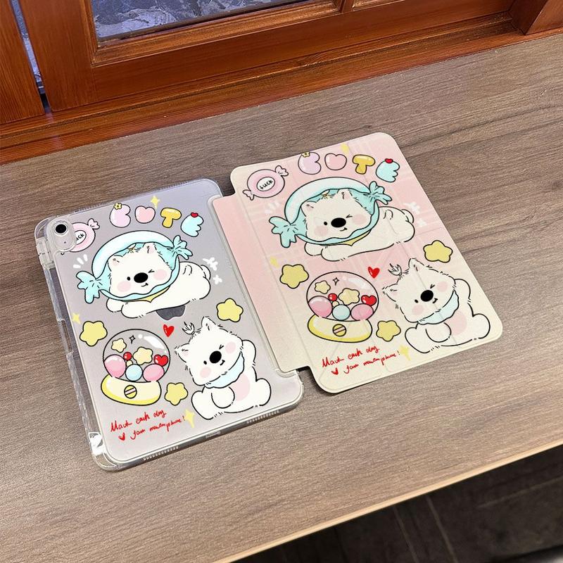 tương thích vỏ phẳng họa tiết chó Samoyed trứng xoay, vỏ bảo vệ toàn bao chống rơi acrylic có ngăn bút gấp 3+Y chống cong, phù hợp M1 A14
