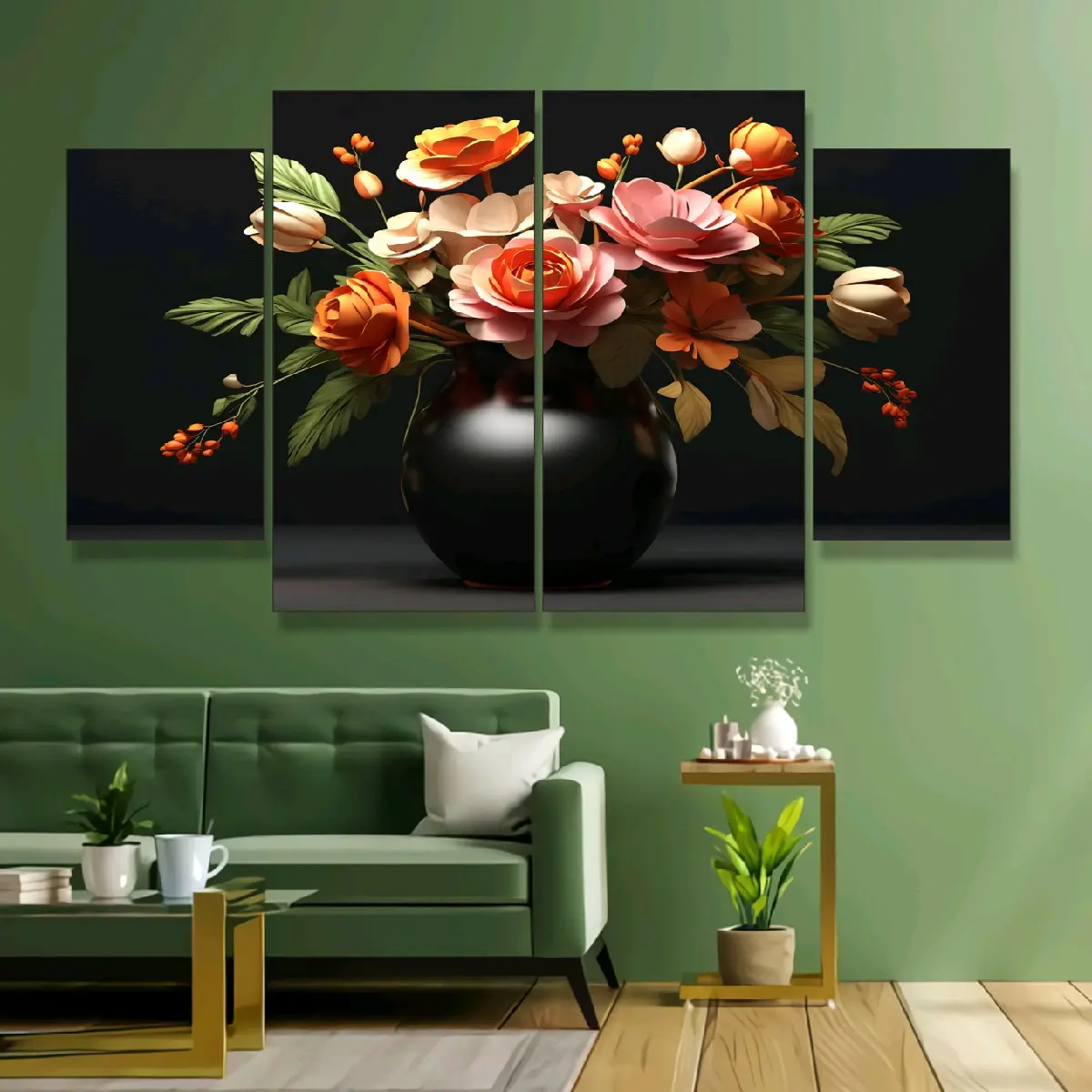 HIASAN DINDING AESTHTIC MOTIF BUNGA ISI 4 PCS SIAP DI PASANG DI DINDING RUANG KAMAR DAN TAMU