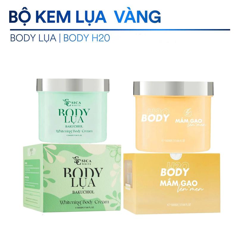  Bộ Kem Sica White Body Lụa 500gr + Body H2O 500gr - hỗ trợ sáng hồng da Dưỡng Body 