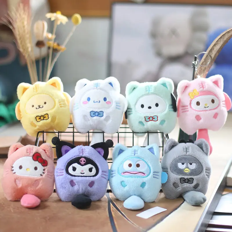 Sanrio Kuromi - rantai kunci haiwan mewah, harimau kecil, Kuromi, melodi saya, kayu manis, mainan mewah, loket Pom Purin, anak patung lmage comel Keychains