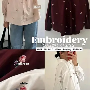 Kemeja oversize wanita blembroidery atasan katun poplin oversize