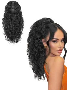 Extensión de cola de caballo ondulada de 18 pulgadas, extensión de cola de caballo sintética natural y esponjosa, peluca sintética para mujeres para uso diario