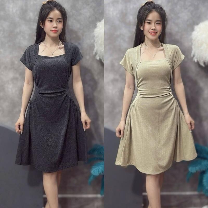 Đầm thiết kế nhún eo tôn dáng chất tăm đốm dày dặn