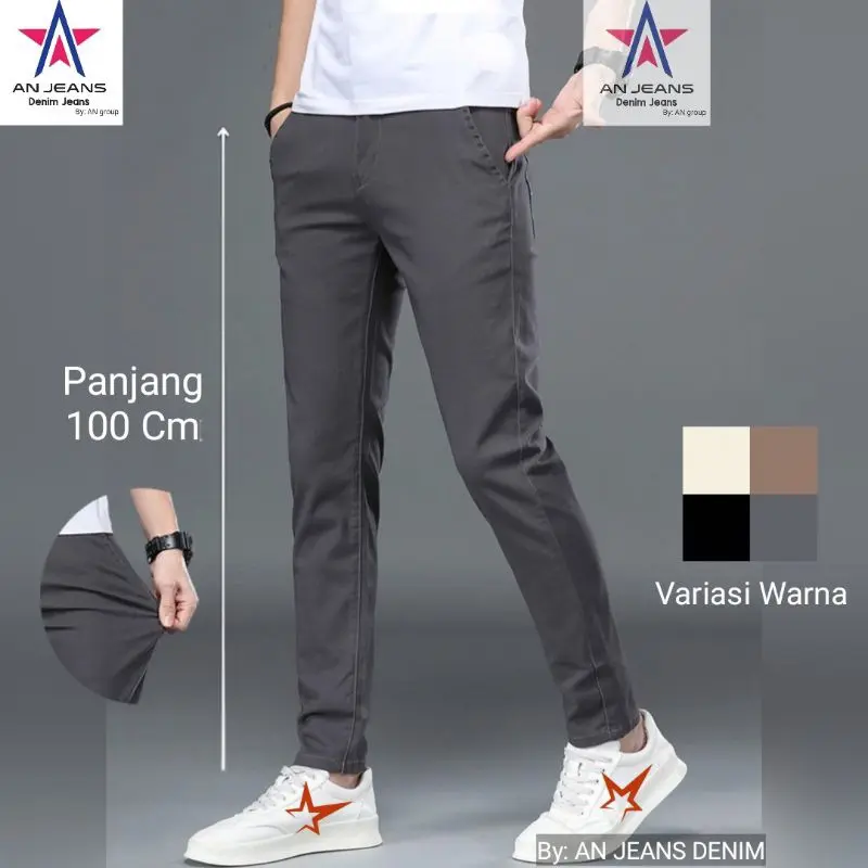 MarketplaceCelana - Celana Pria Chino Premium Panjang 100cm Abu Grey Gray Drak Grey Abu-Abu Slimfit