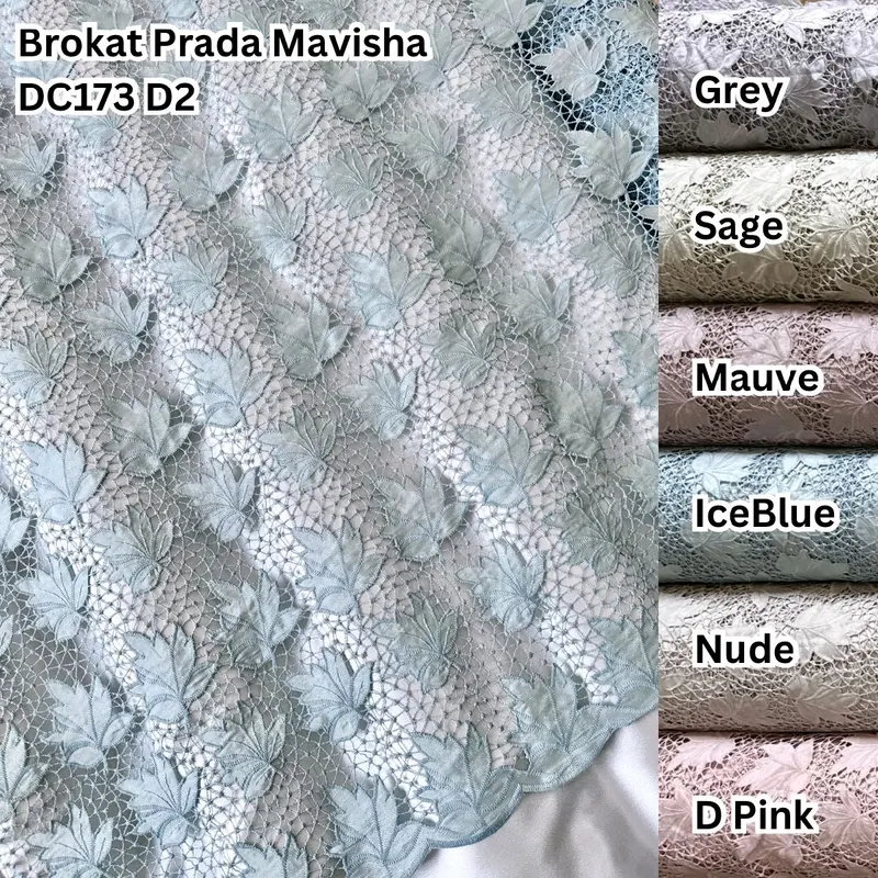 Brokat Praday Mavisha MT873 & DC 173 D2 Bahan kain adem nyaman dipakai motif bunga cantik elegan murah bagus untuk seserahan (lebar 130cm) cocok untuk pakaian atasan, bawahan, atau dress 0