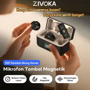 ZIVOKA Pocketmic02 Mikrofon Nirkabel HP Clip On 2 dengan Kotak Pengisian Daya untuk iPhone, Android, PC, Laptop, Siaran Langsung, Perekaman Video, Bermain Game, YouTube, Wawancara, TikTok