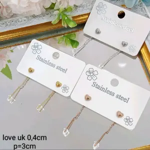 ANTING JURAI PANJANG 3 CM TITANIUM WANITA MOTIF LOVE GERIGI ANTI KARAT&LUNTUR Earrings