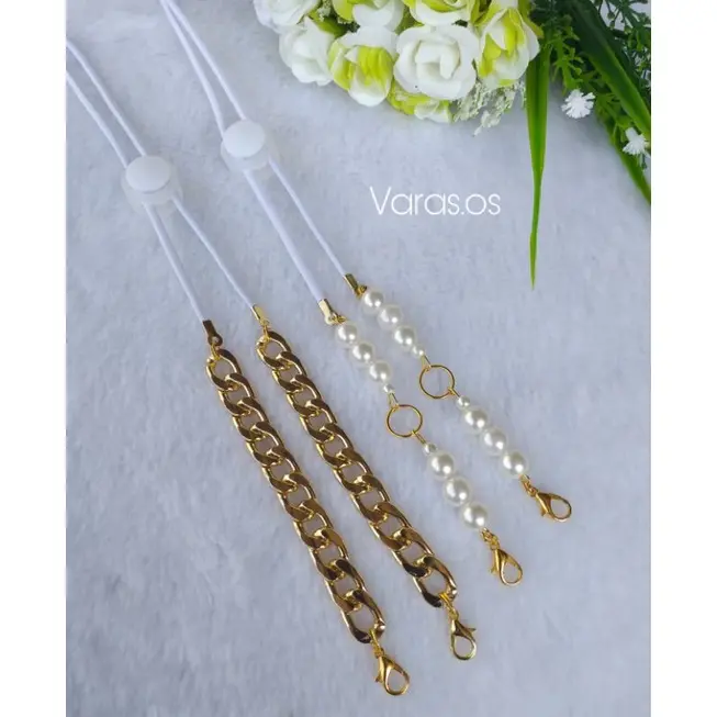 Tali Masker 2in1 Rantai Gold|Tali Masker 2in1 Mutiara Putih