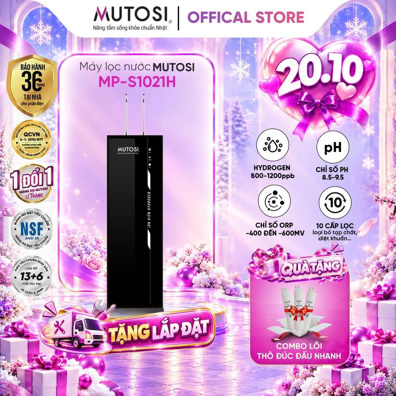 Máy lọc nước Nóng - Lạnh - RO Khoáng - Ion Kiềm Hydrogen MUTOSI, 10 cấp lọc ưu việt MP-S1021H