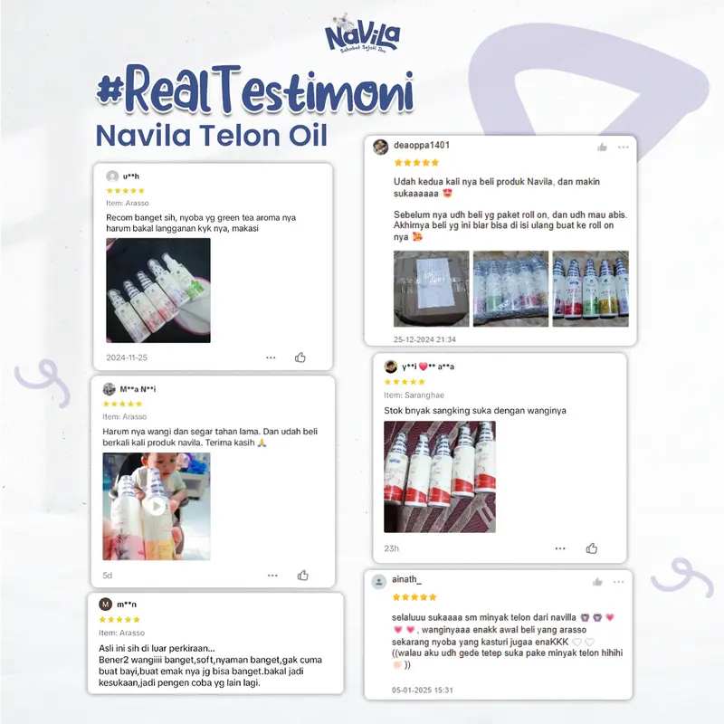 Navila Minyak Telon Wangi 100 ml untuk bayi balita baru lahir BPOM dan Halal MUI Arasso Saranghae Greentea Lavender Kasturi Telon Oil Bayi Menghangatkan telon 7