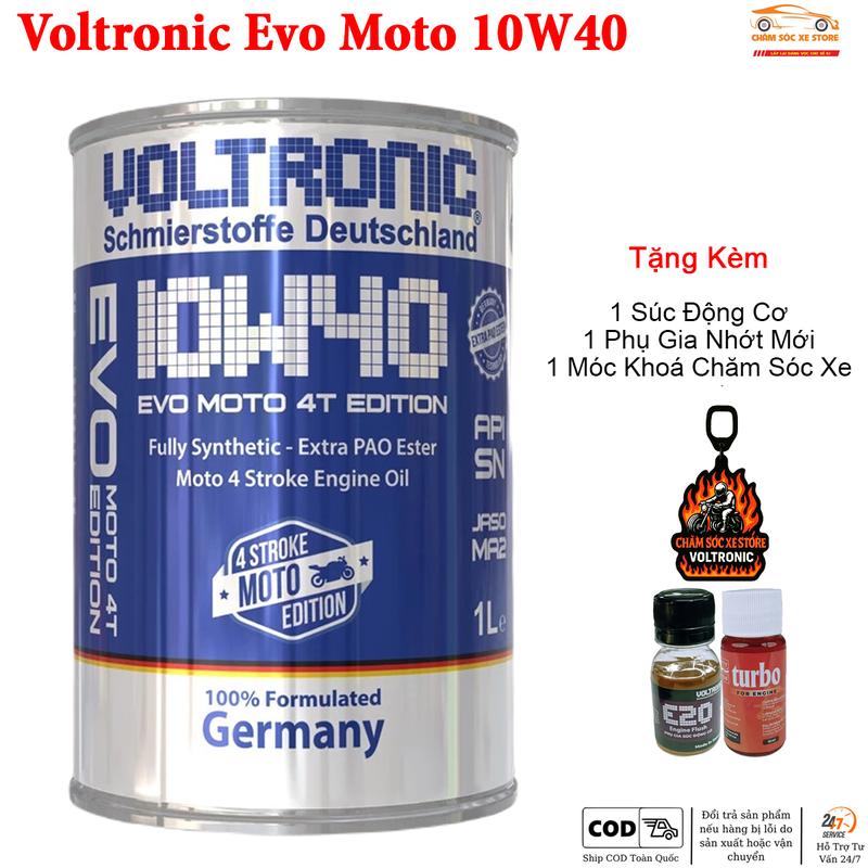 nhớt xe Voltronic EVO Moto 10w40 - Tặng 1 Súc Động Cơ 1 Phụ Gia Nhớt Mới Xado Very Turbo Và 1 Móc Khoá Chăm Sóc Xe