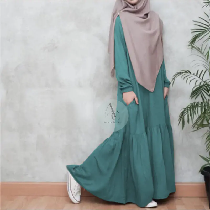 Aara Collection  Gamis Abaya Hitam turki Serut Lengan karet wanita remaja muslim elegan wolpis premium ukuran S M L XL XXL / basic abaya polos wanita kajian santri putri remaja elegan Dress Mewah Syari 6