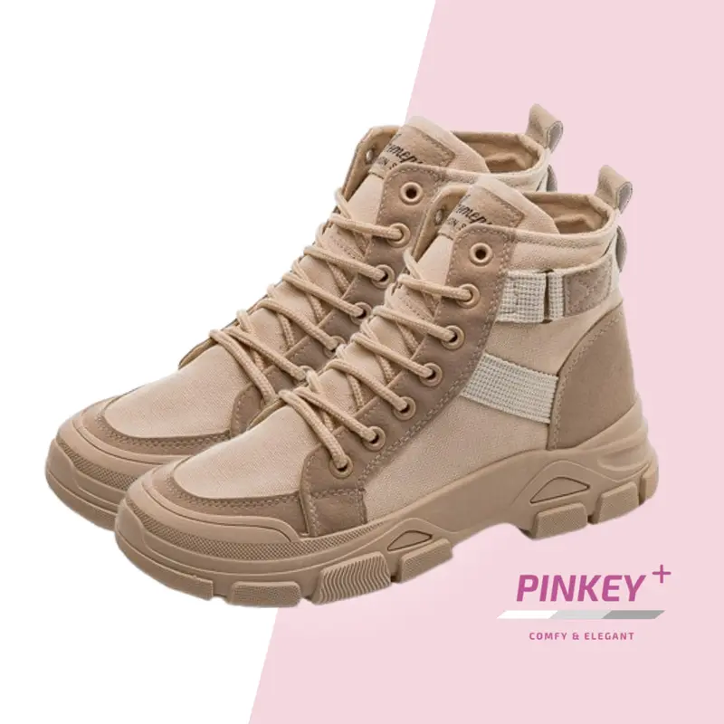 PINKEY P018 Sepatu Wanita Sneakers Boots Shoes Canvas Karet Tinggi Sol 4.5 Cm Insole Sponge Berlubang Comfy Elegant 2