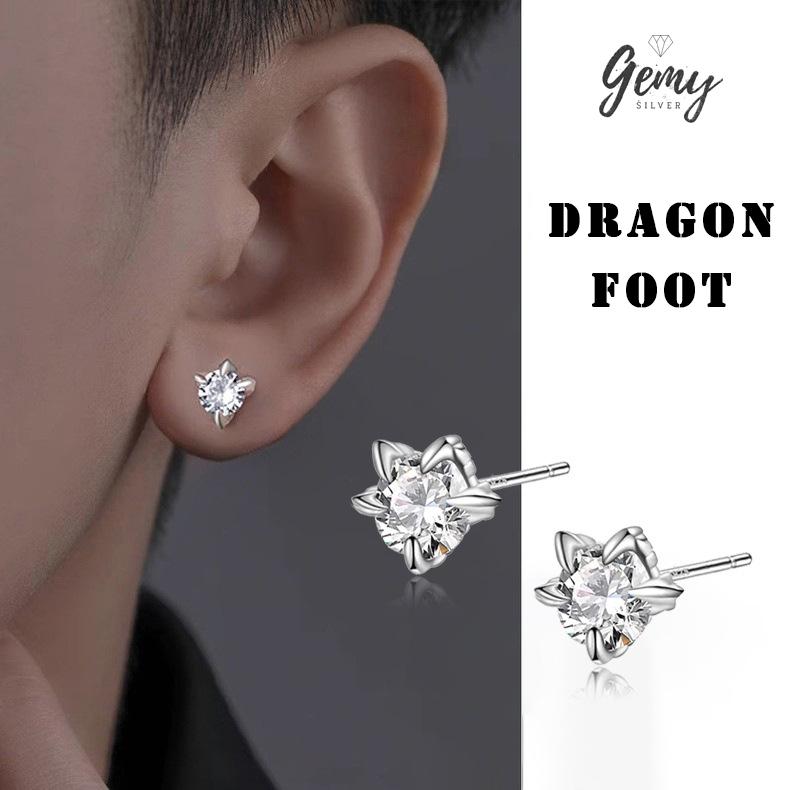 Khuyên tai bạc nam s925 hình móng rồng ôm viên đá Dragon Foot 1 chiếc | GEMY KN156